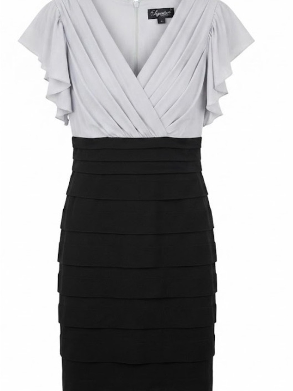 Signature by Sangria Two-Tone Flutter Sleeve Dress in Light Gray and Black